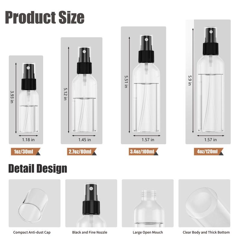 EPHECH 50PCS Small Spray Bottle, 3.4oz/100ml Travel Spray Bottle Clear Fine Mist Spray Bottle Plastic Empty Refillable Spray Bottle for Skin Care, Hair Care, Plant Care & Home Cleaning - Image 2